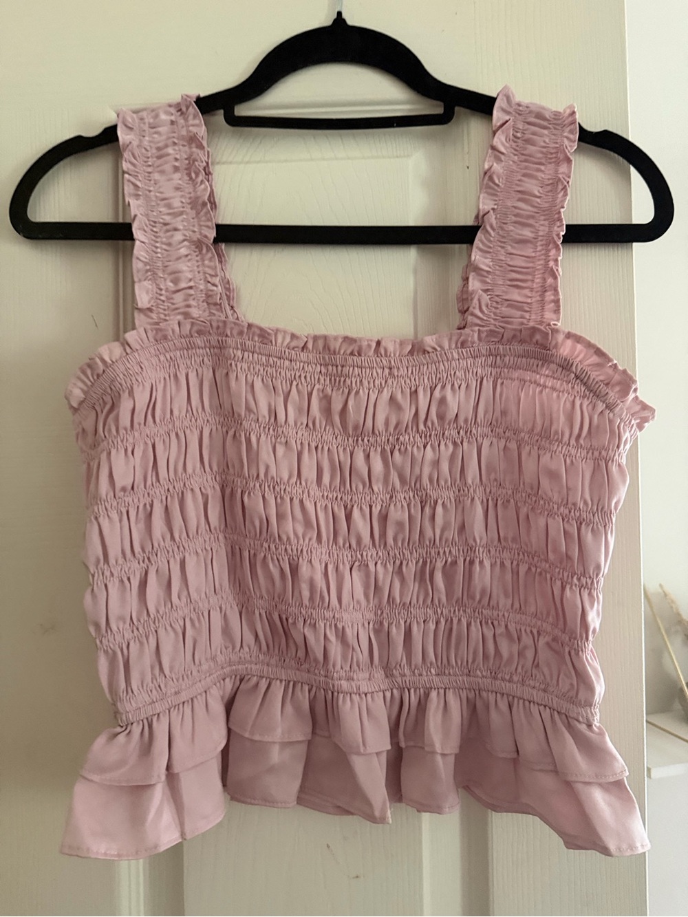 Le Lis Light Pink Smocked Ruffle Crop Top